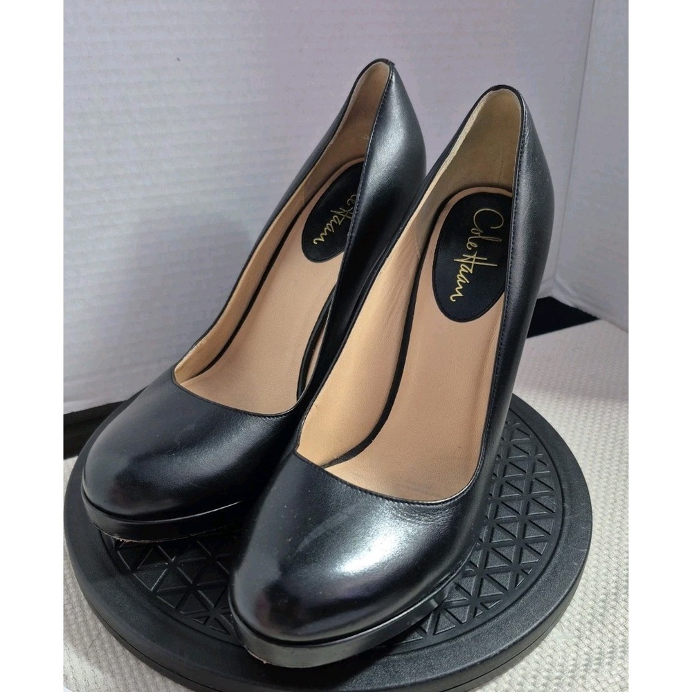 Cole Haan NikeAir Women's Black Slip-On Leather Pumps Sz 8.5B 4.5 in Chunky Heel